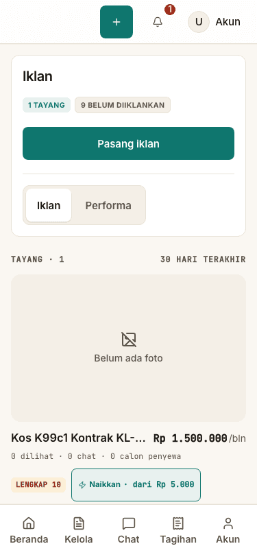Simulasi tampilan Sevano: halaman iklan dengan jumlah iklan tayang dan yang belum diiklankan