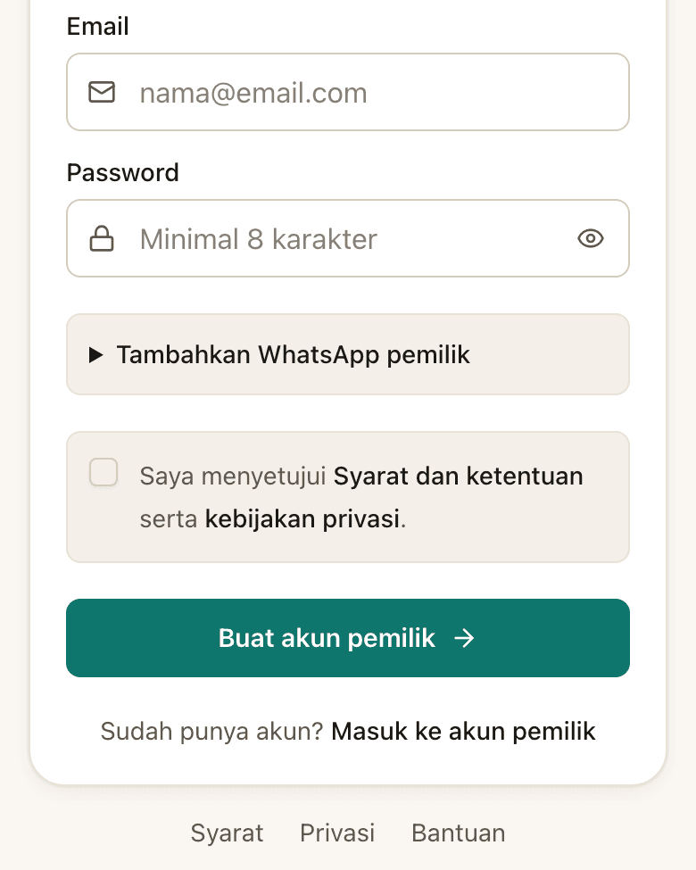 Tangkapan layar formulir daftar akun Sevano di HP